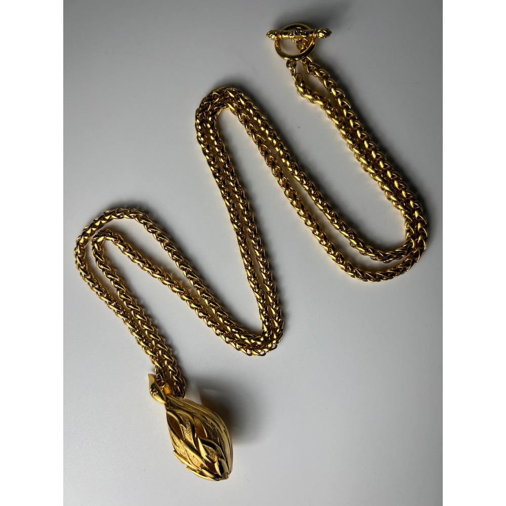 VTG 80s FENDI Chunky Wheat Chain Runway DBL F Pendant Necklace with Toggle Clasp